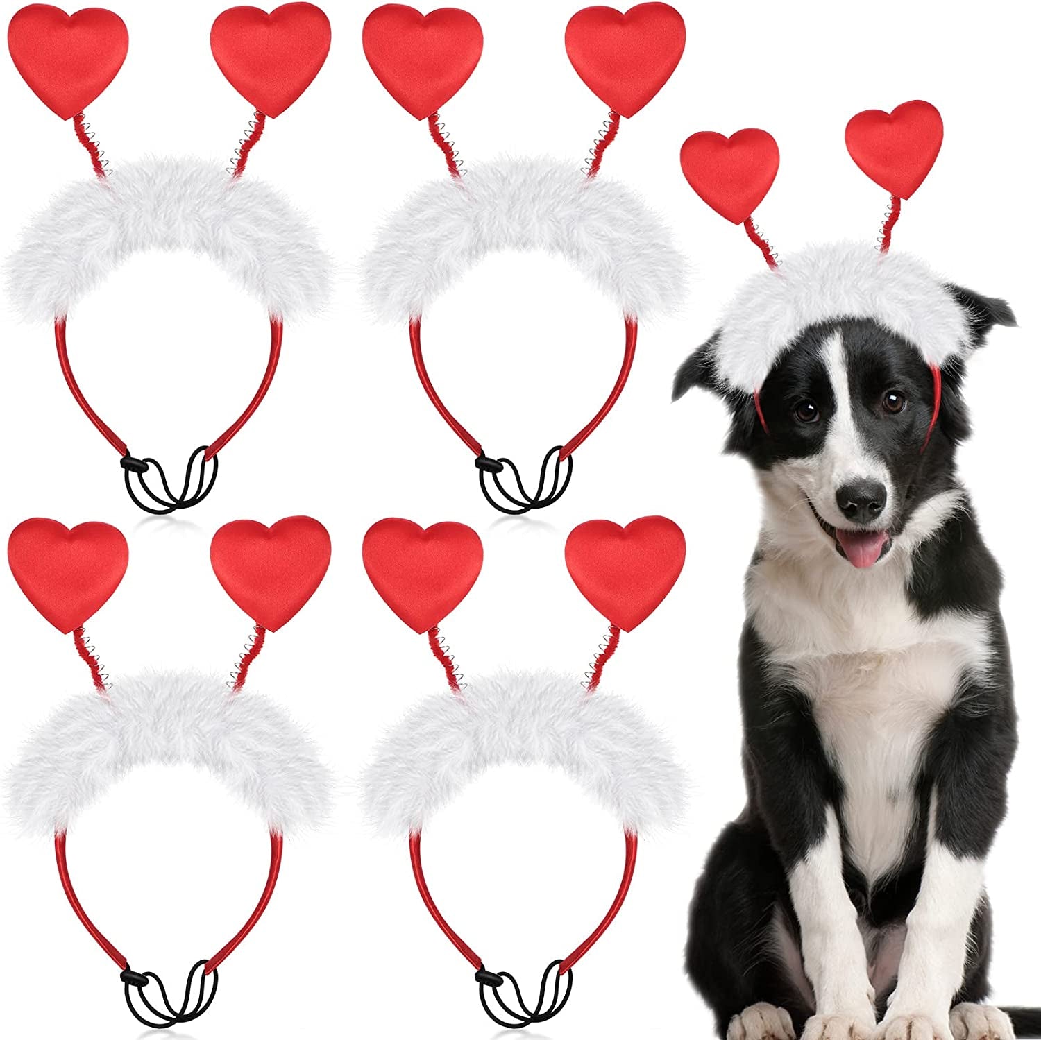 4 Pcs Valentine'S Day Pet Heart Headband Red Love Dog Headband Cute Dog Cat Fluffy Headband for Puppy Cat Valentines Day Pet Costume Accessories Valentines Day Wedding Party Supplies Animals & Pet Supplies > Pet Supplies > Dog Supplies > Dog Apparel Cunno   