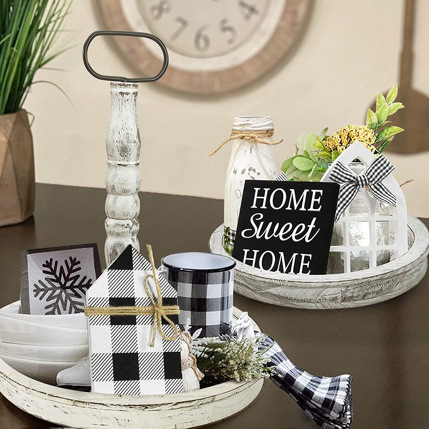 Farmhouse Decor, Two Tiered Tray White with 3 Wood Cute Signs, Wooden Rustic Modern Decorations Items for Home Kitchen Shelf Coffee Bar Table Animals & Pet Supplies > Pet Supplies > Dog Supplies > Dog Apparel ShenZhen MaoDun MaoYi YouXianGongSi   