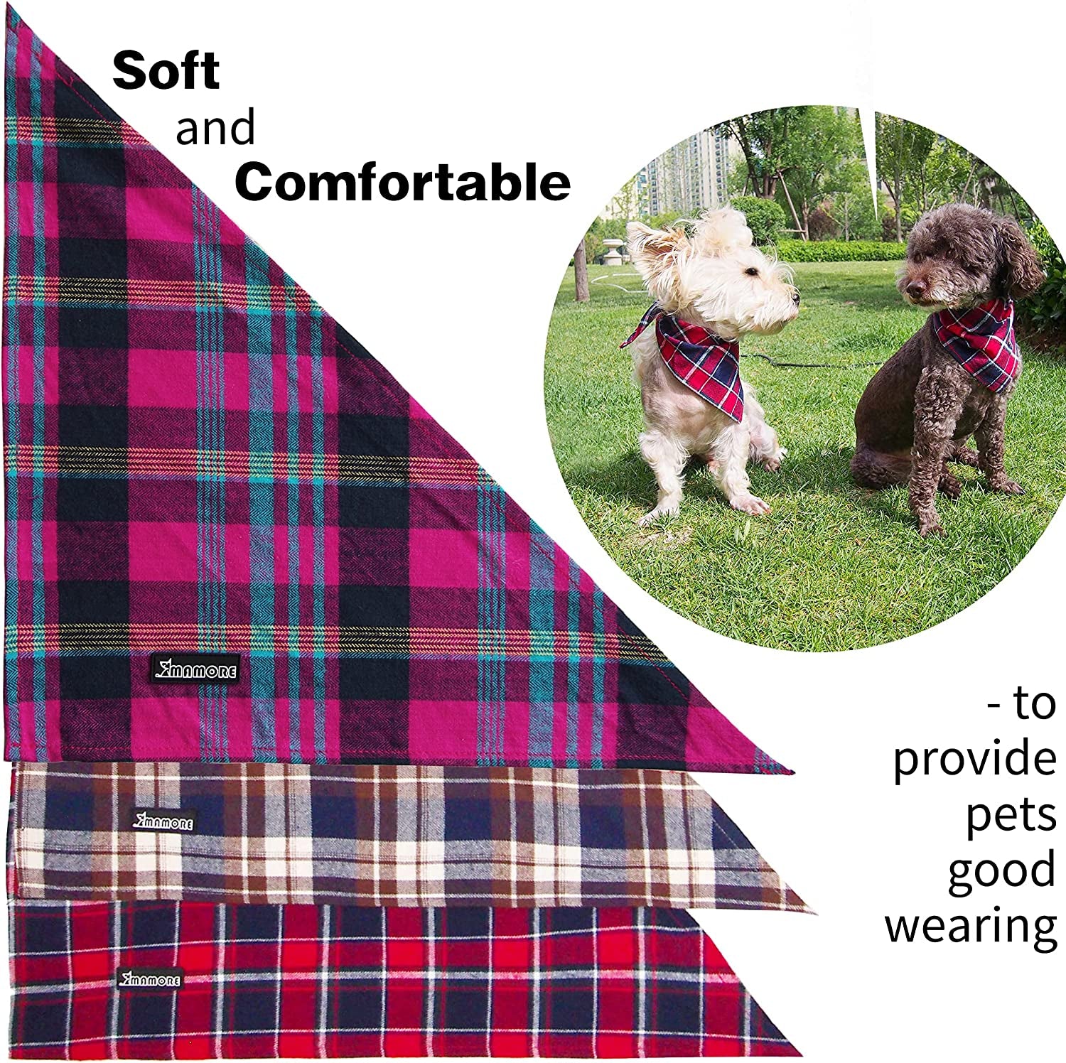 Adjustable Plaid Dog Bandanas,1Pc Soft Washable Cotton Triangle Bib Kerchief Scarfs for Small Medium Large Dogs and Cats (Brown&Blue, Large) Animals & Pet Supplies > Pet Supplies > Dog Supplies > Dog Apparel MAMORE   