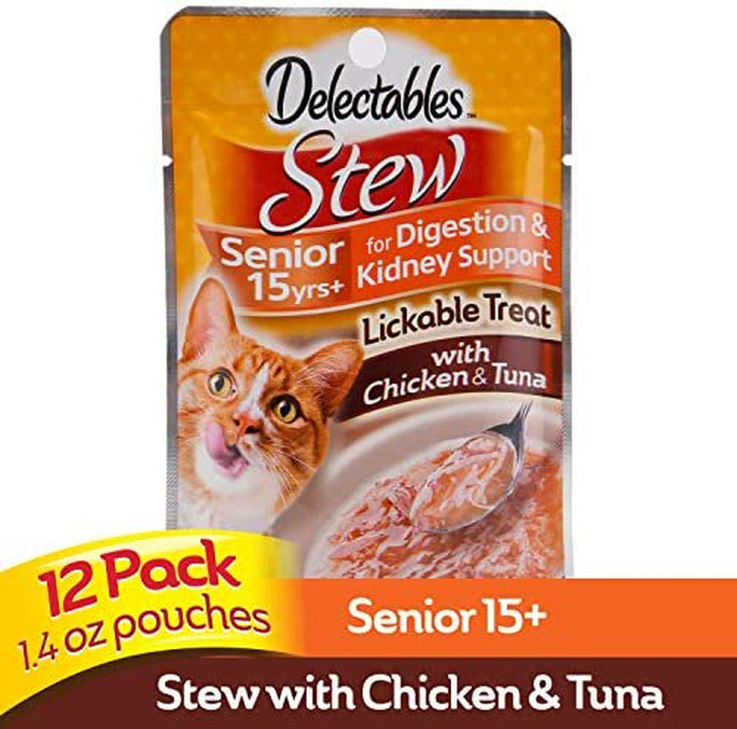 Hartz Delectables Stew Lickable Wet Cat Treats for Adult & Senior Cats, Chicken & Tuna, for Seniors 15+, 12 Count