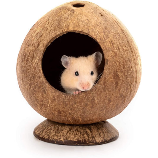 Coconut Hut Hamster House Bed for Gerbils Mice Small Animal Cage Habitat Decor Natural Coconut Shell House Cage Hamster