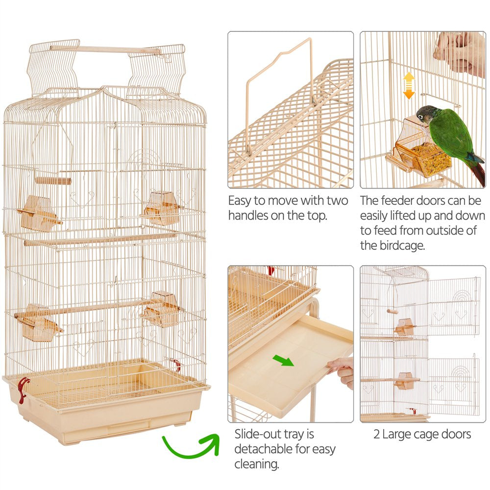 Topeakmart 64''H Open Top Metal Birdcage Rolling Parrot Cage with Detachable Stand, Almond Animals & Pet Supplies > Pet Supplies > Bird Supplies > Bird Cages & Stands Topeakmart   