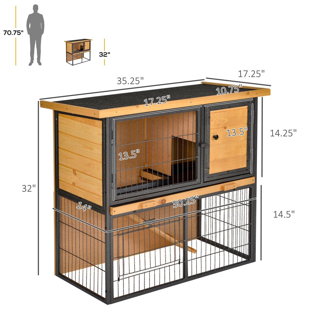 Pawhut Wood-Metal Rabbit Hutch Elevated Pet House Bunny Cage Small Animal Habitat with Slide-Out Tray Asphalt Openable Roof Lockable Door for Outdoor 35" X 18" X 32" Light Yellow Animals & Pet Supplies > Pet Supplies > Small Animal Supplies > Small Animal Habitats & Cages Aosom LLC   