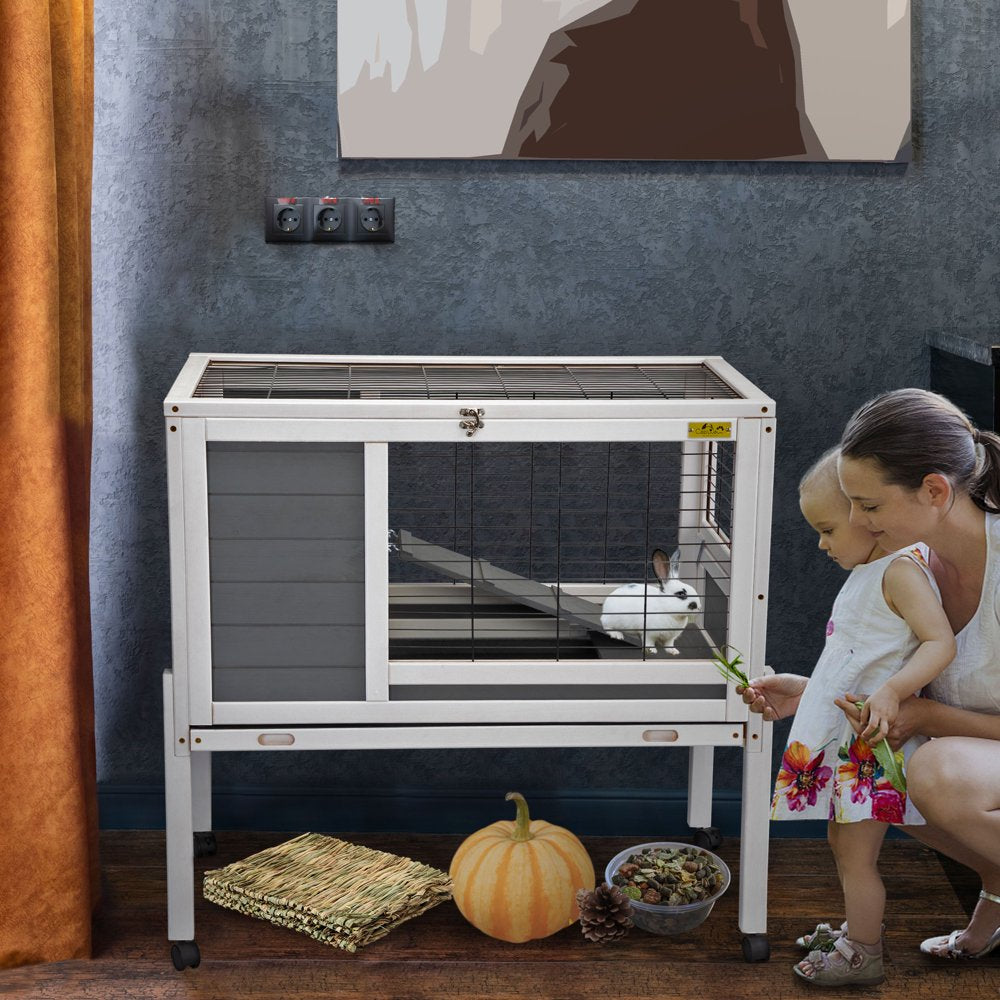 Rabbit Hutch with Wheels, Indoor Outdoor Small Animal Houses & Habitats, Large Bunny Cage with Removable Tray, Single Level Guinea Pig Hamster Hutch Animals & Pet Supplies > Pet Supplies > Small Animal Supplies > Small Animal Habitats & Cages VIK   