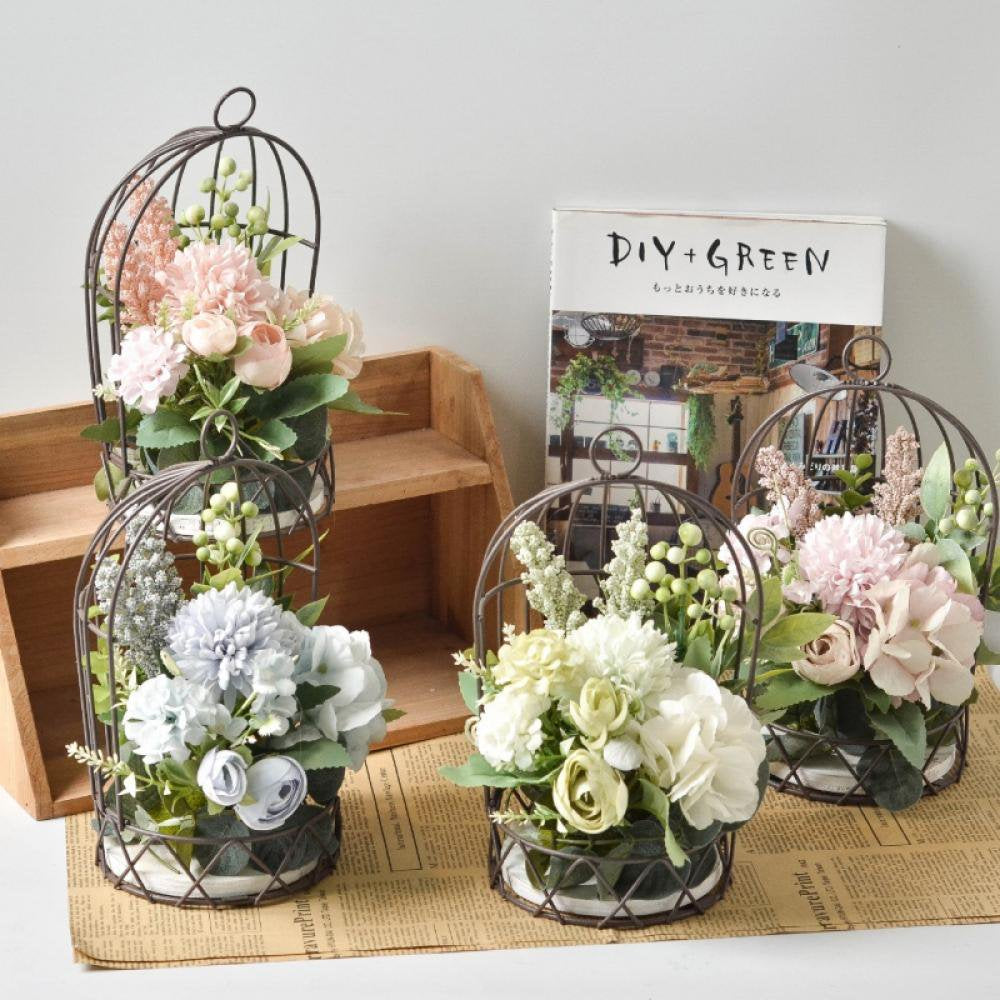 Hanging Bird Cage Flower Stand Floral Set Hydrangea Combination Animals & Pet Supplies > Pet Supplies > Bird Supplies > Bird Cages & Stands Keluoda   