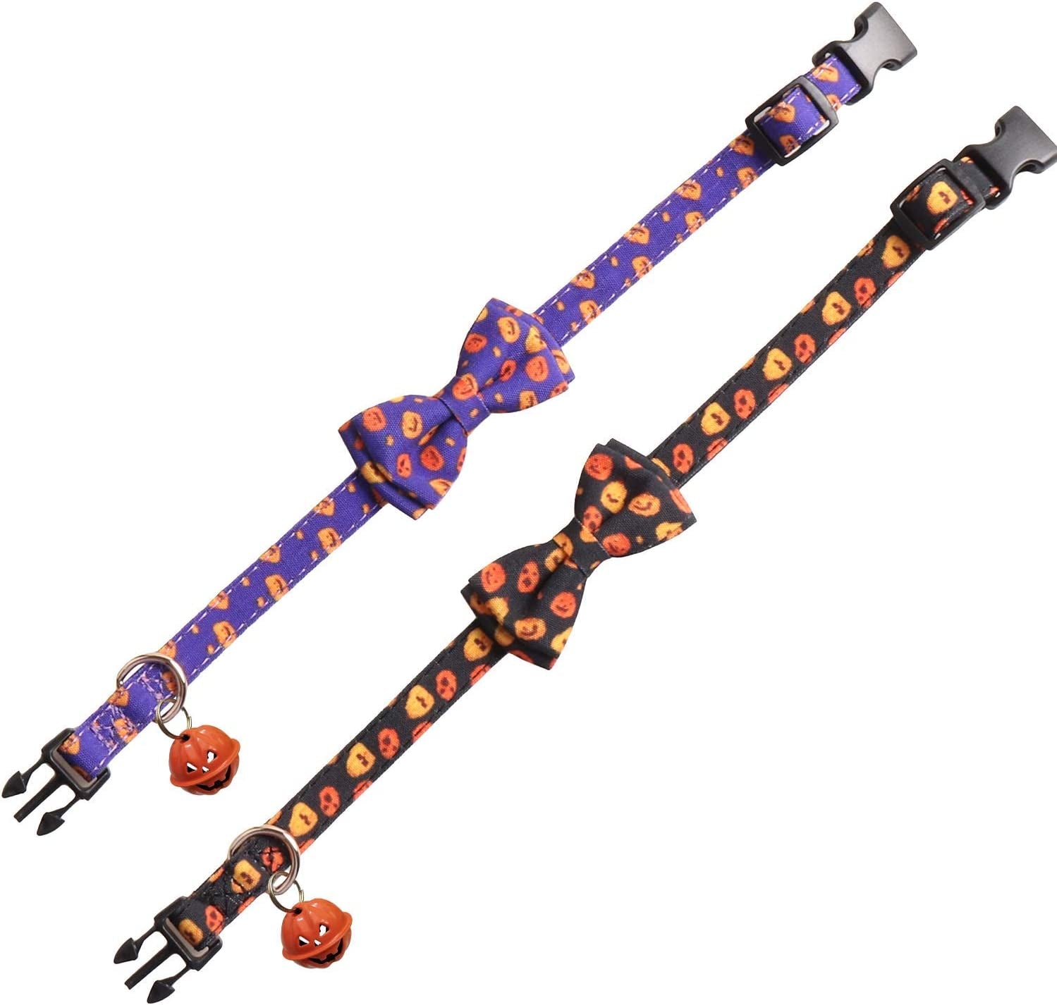 KUDES 2 Pack/Set Halloween Dog Collars, Adjustable Pumpkin Ghost Dog Collars with Bow Tie and Bells for Small/Medium/Large Pets Animals & Pet Supplies > Pet Supplies > Dog Supplies > Dog Apparel KUDES   