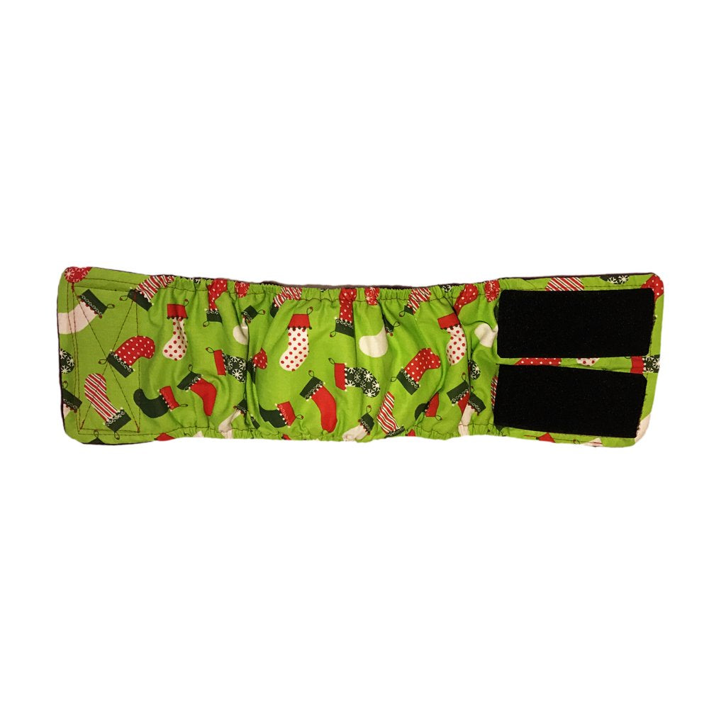 Barkertime Christmas Stockings on Green Washable Dog Belly Band Male Wrap - Made in USA
