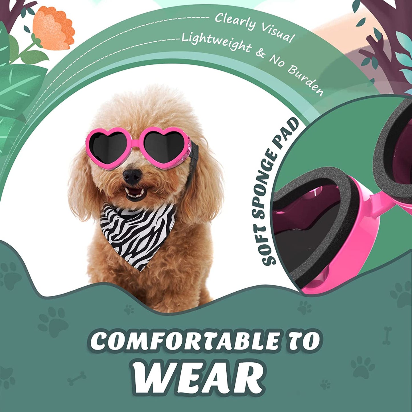 Lewondr Small Dog Sunglasses UV Protection Goggles Eye Wear Protection with Adjustable Strap Doggy Heart Shape Anti-Fog Sunglasses for Pet Dogs Sun Glasses Doggie Windproof Glasses, Pink Animals & Pet Supplies > Pet Supplies > Dog Supplies > Dog Apparel Lewondr   