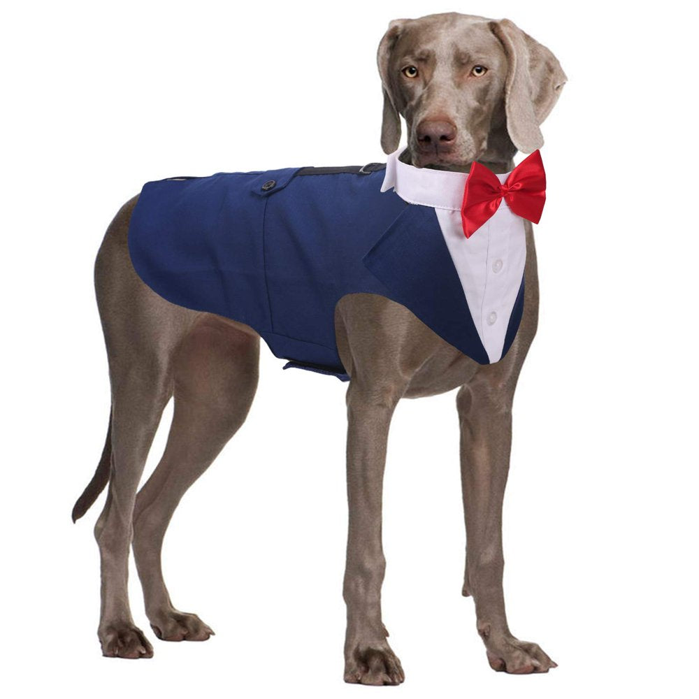 QBLEEV Dog Formal Tuxedo Suit for Medium Large Dogs，For Costume Wedding Party Outfit with Detachable Collar，Elegant Dog Apparel Bowtie Shirt and Bandana Set for Dress-Up Cosplay Holiday Wear Animals & Pet Supplies > Pet Supplies > Dog Supplies > Dog Apparel QBLEEV XXL Blue 