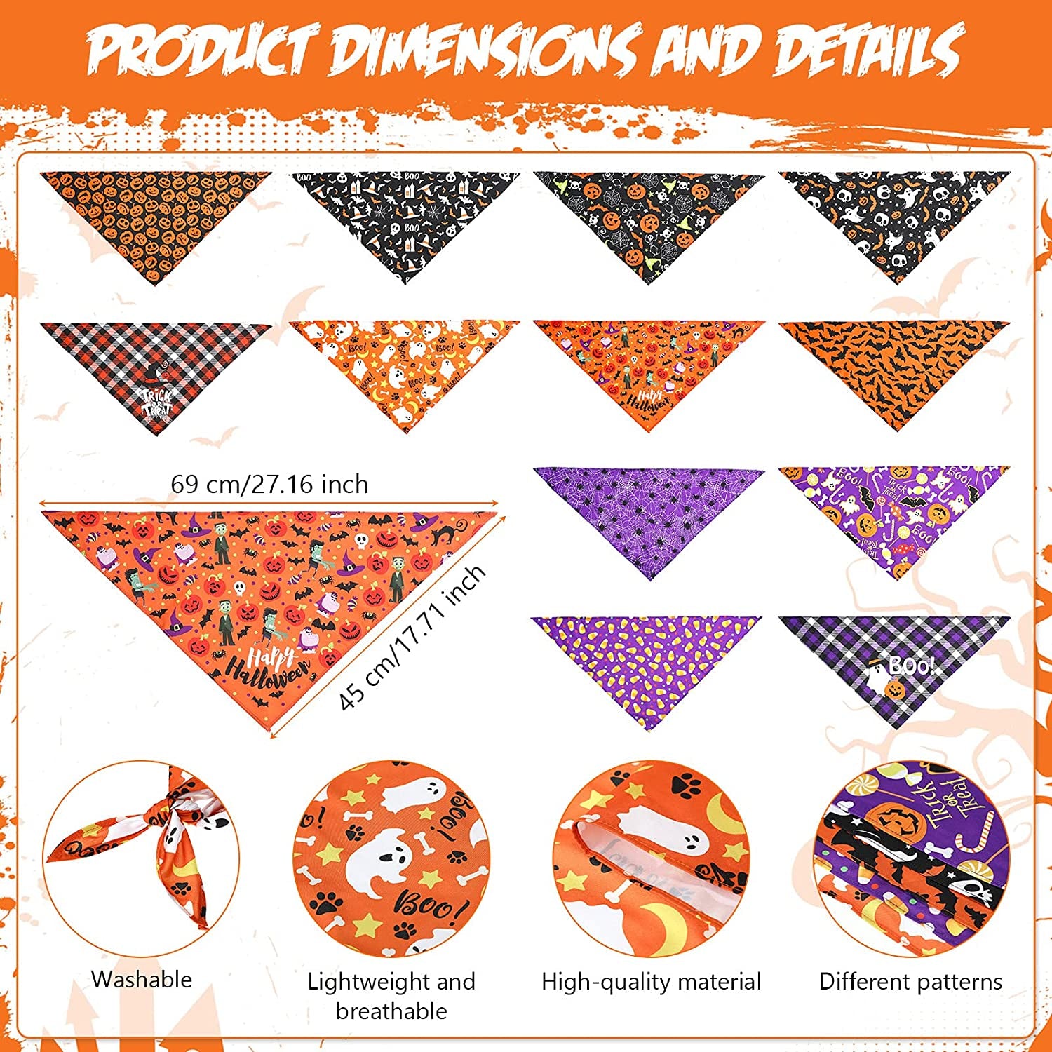 12 Pieces Halloween Dog Bandanas Triangle Dog Scarf Adjustable Holiday Pet Bandana Washable Pet Bib Scarf with Halloween Themed Patterns for Pet Dogs Cats Holiday Costumes Accessories Decoration Animals & Pet Supplies > Pet Supplies > Dog Supplies > Dog Apparel Frienda   