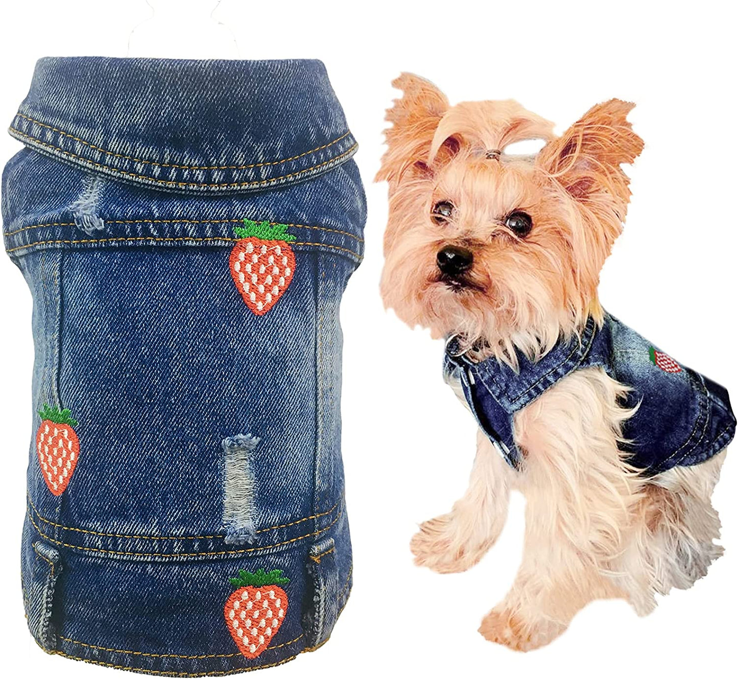 ARTWIND Pet Clothes Dog Jeans Jacket Cool Blue Denim Coat Small Medium Dogs Lapel Vests Classic Hoodies Puppy Blue Vintage Washed Clothes Animals & Pet Supplies > Pet Supplies > Dog Supplies > Dog Apparel ARTWIND Strawberry Medium 