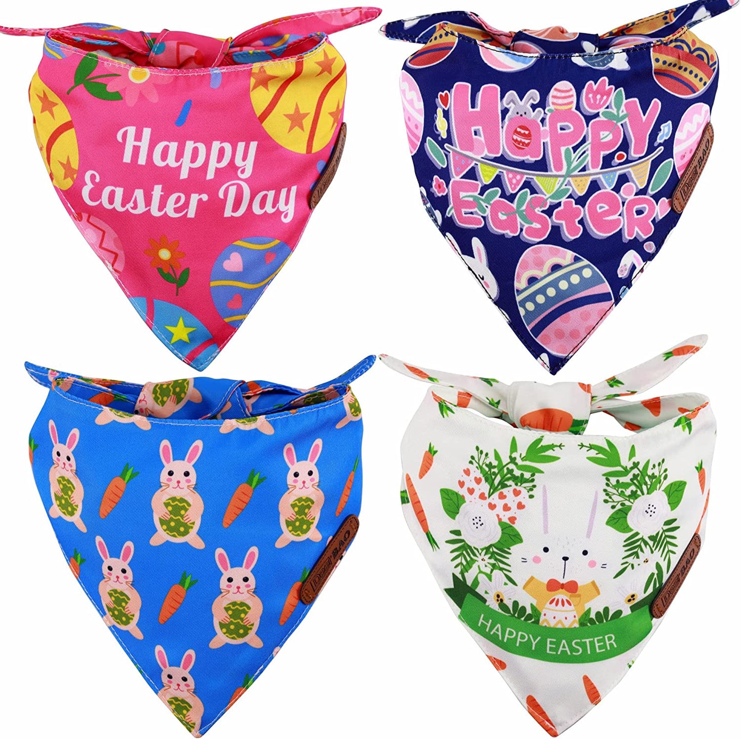 Deerbao Dog Bandanas 4Pack,Dog Scarf,Dog Bandanas Boygirl,Premium Durable Fabric,Adjustable Fit,Unique Shape,Suitable for All Kinds of Dogs,Provide Various Sizes (Large, Classic Plaid) Animals & Pet Supplies > Pet Supplies > Dog Supplies > Dog Apparel DeerBAO Easter Large 