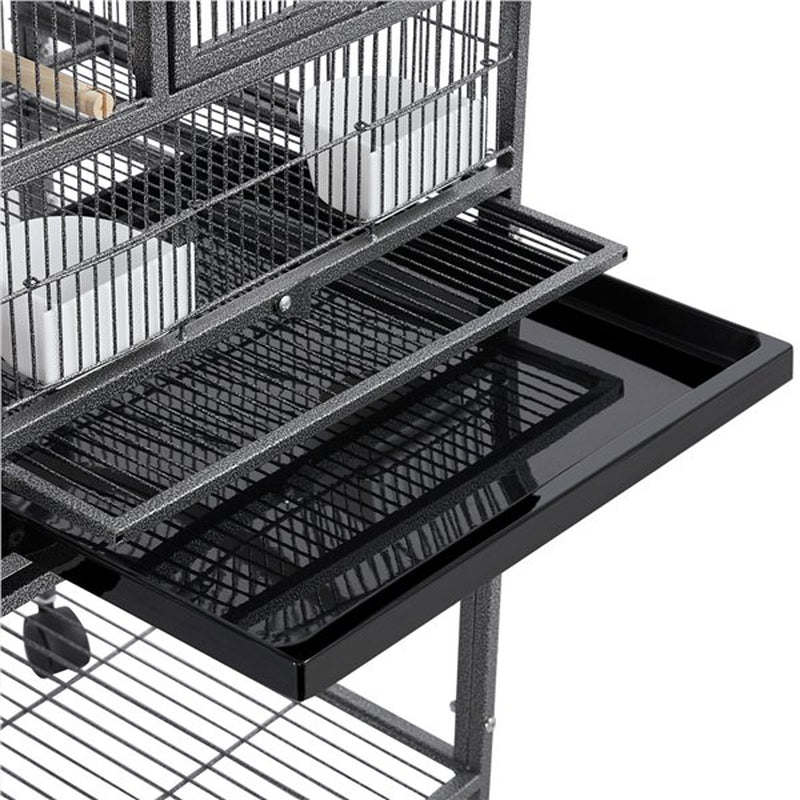 Topeakmart Stackable Metal Wide Bird Cage Divided Bird Breeder Cage with Rolling Stand for Finch Canaries Parakeets Cockatiels Budgies Black Animals & Pet Supplies > Pet Supplies > Bird Supplies > Bird Cages & Stands Topeakmart   