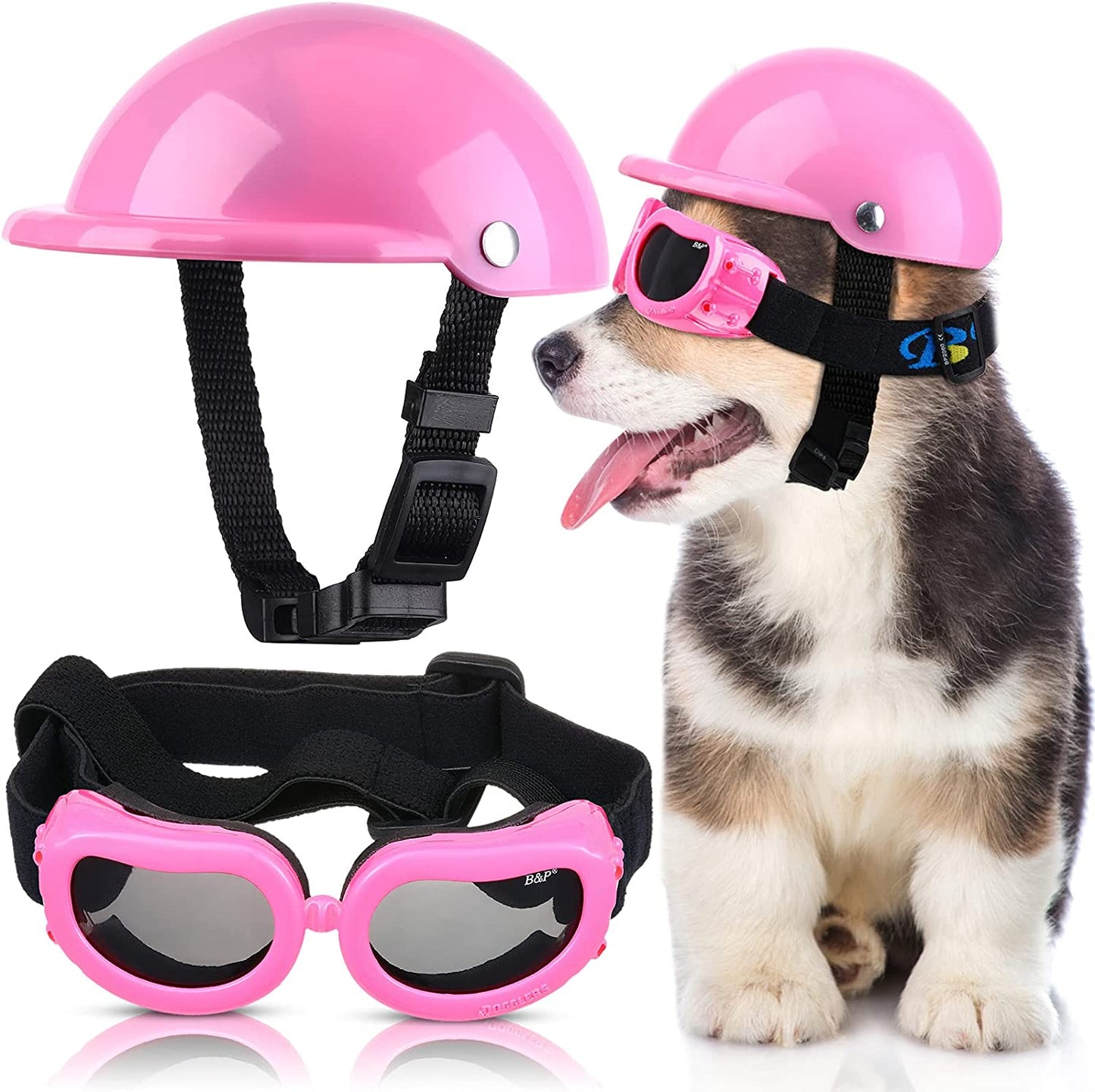 Small Dog Helmet Goggles UV Protection Doggy Sunglasses Pet Dog Glasses Motorcycle Hard Safety Hat with Adjustable Belt Windproof Snowproof Eye Head Protection for Puppy Riding, S Size,S Size (White) Animals & Pet Supplies > Pet Supplies > Dog Supplies > Dog Apparel Frienda Pink  