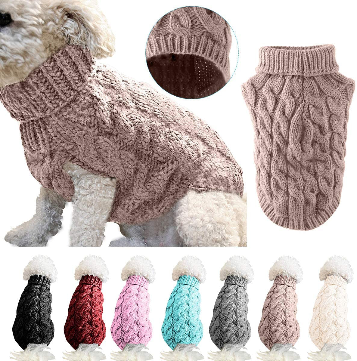 Pet Dog Turtleneck Knitting Sweater Coat Winter Warmer Thickening Pullover Knitwear Crochet Coat Clothes for Small Medium Large Dog Puppy Cat (L, White) Animals & Pet Supplies > Pet Supplies > Dog Supplies > Dog Apparel Winmany1112 Khaki XL 