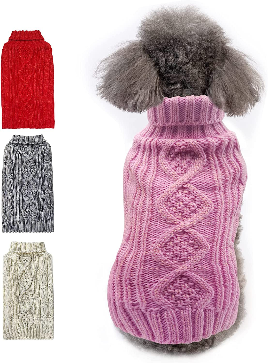 KYEESE Dog Sweaters with Golden Thread Turtleneck Dog Cable Knit Pullover Pet Sweater for Cold Weather Animals & Pet Supplies > Pet Supplies > Dog Supplies > Dog Apparel kyeese Pink Large (Pack of 1) 