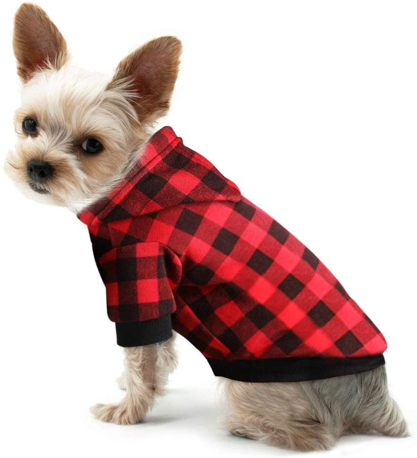 Plaid Dog Hoodie Sweatshirt Sweater for Small Dogs Cat Puppy Clothes Coat Warm and Soft(S) Animals & Pet Supplies > Pet Supplies > Dog Supplies > Dog Apparel Blaoicni XS  