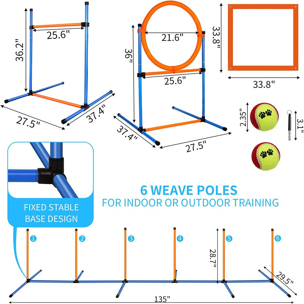 Bsyang Dog Agility Training Equipment, Dog Obstacle Course Training Starter Kit - Pet Outdoor Games with Tunnel, Weave Poles, Adjustable Hurdle, Jump Ring, Pause Box, Toys and Carrying Bag Animals & Pet Supplies > Pet Supplies > Dog Supplies > Dog Treadmills Bsyang   