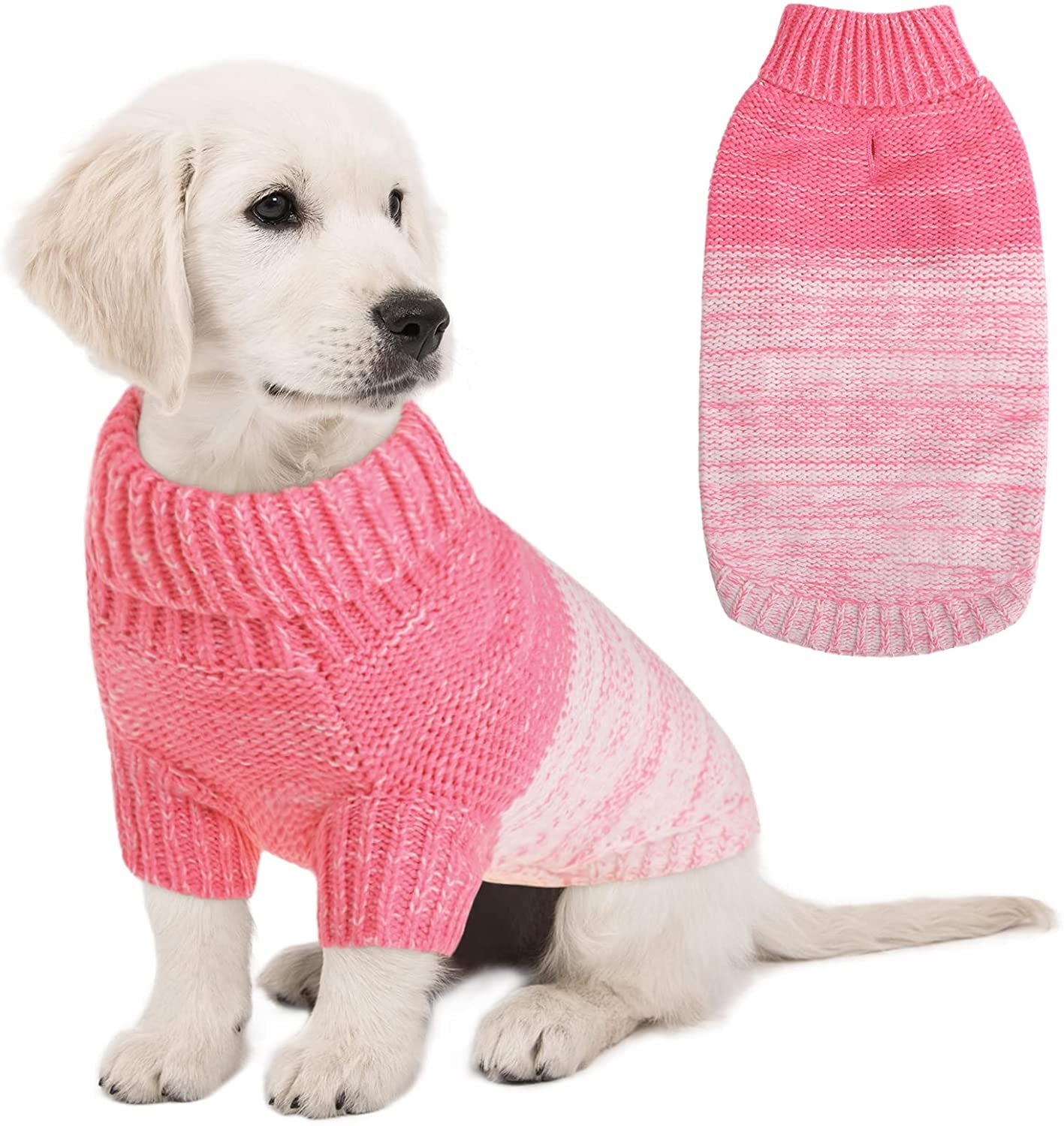 Queenmore Knitted Pullover Dog Sweater, Turtleneck Pet Cat Sweater, Cold Weather Puppy Sweater Stitching Knitwear with Leash Hole for Small Medium Dogs Animals & Pet Supplies > Pet Supplies > Dog Supplies > Dog Apparel Queenmore Pink Medium 