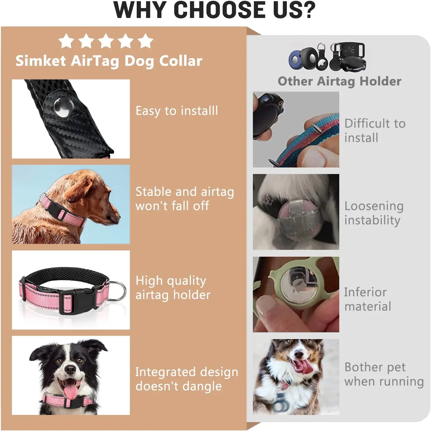 Reflective Airtag Dog Collar, Breathable Pink Nylon Dog Collar with Airtag Holder, the Waterproof Dog Collar Airtag, Dog Tracking Collar, Adjustable Airtag Accessories Dog Collar for Medieum Dogs Electronics > GPS Accessories > GPS Cases Simket   