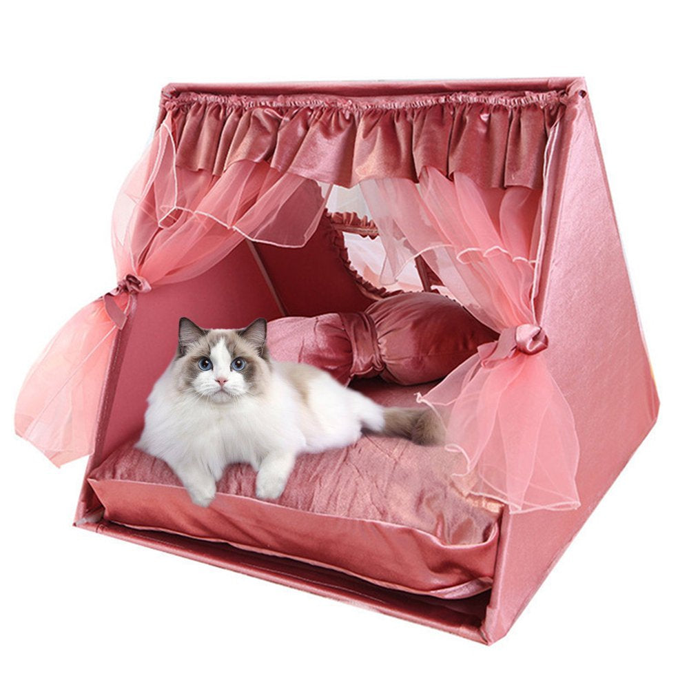 Semfri Cat Bed Tent, Princess Pink Pet Dog House with Soft Cushion Animals & Pet Supplies > Pet Supplies > Dog Supplies > Dog Houses Semfri Dark pink  