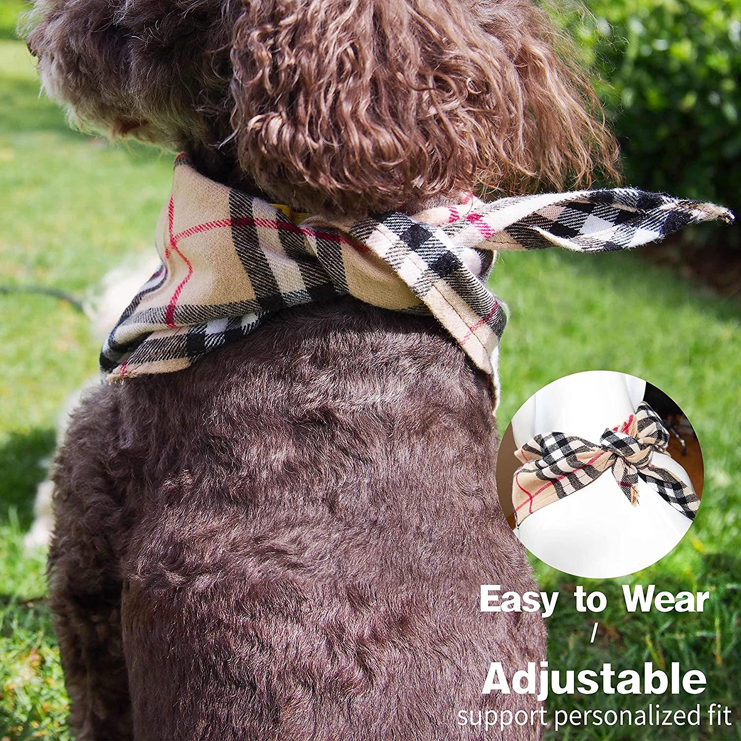 Adjustable Plaid Dog Bandanas,1Pc Soft Washable Cotton Triangle Bib Kerchief Scarfs for Small Medium Large Dogs and Cats (Brown&Blue, Large) Animals & Pet Supplies > Pet Supplies > Dog Supplies > Dog Apparel MAMORE   