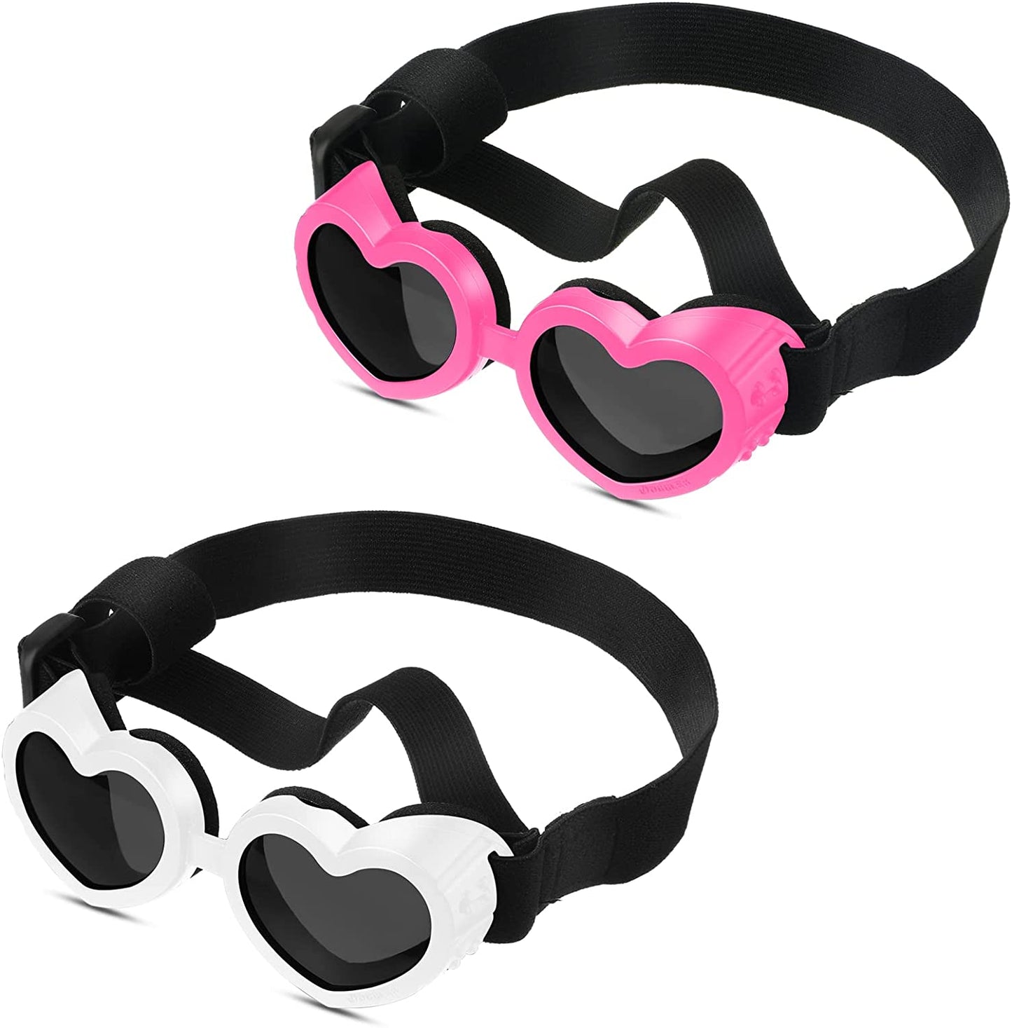 2 Pcs Small Dog Sunglasses UV Protection Goggles Waterproof Dog Goggles with Adjustable Strap Dust Protection Fog Protection Dog Glasses Heart Goggles for Dogs Doggy Pet Puppy (Pink, White) Animals & Pet Supplies > Pet Supplies > Dog Supplies > Dog Apparel Chengu   