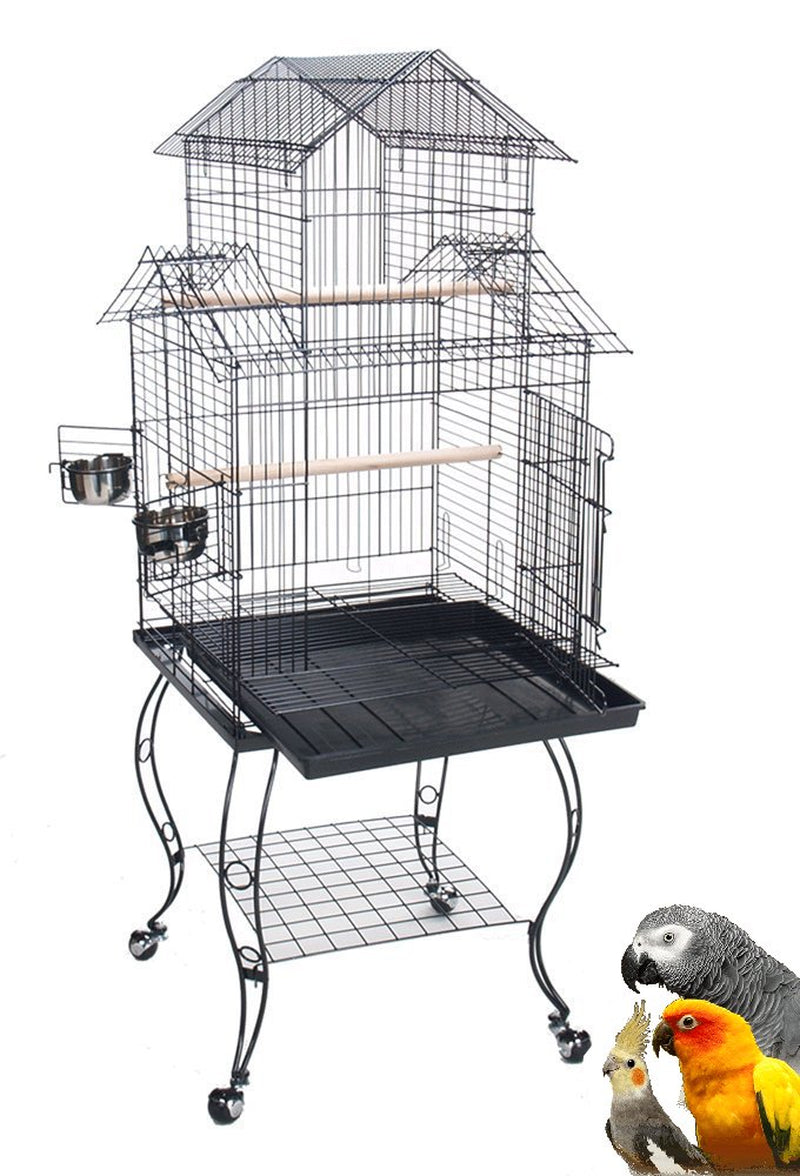 Large 55" Triple Roof Metal Rolling Bird Cage Parrot Aviary Canary Pet Perch with Removable Rolling Stand Animals & Pet Supplies > Pet Supplies > Bird Supplies > Bird Cages & Stands Mcage   