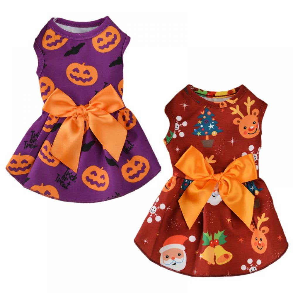 Catlerio Holiday Dog Dress Cute Halloween Pet Dresses Skirts Christmas Doggie Bowknot Dresses Thanksgiving Puppy Festival Skirts Pet Apparel Clothes Animals & Pet Supplies > Pet Supplies > Dog Supplies > Dog Apparel Catlerio   