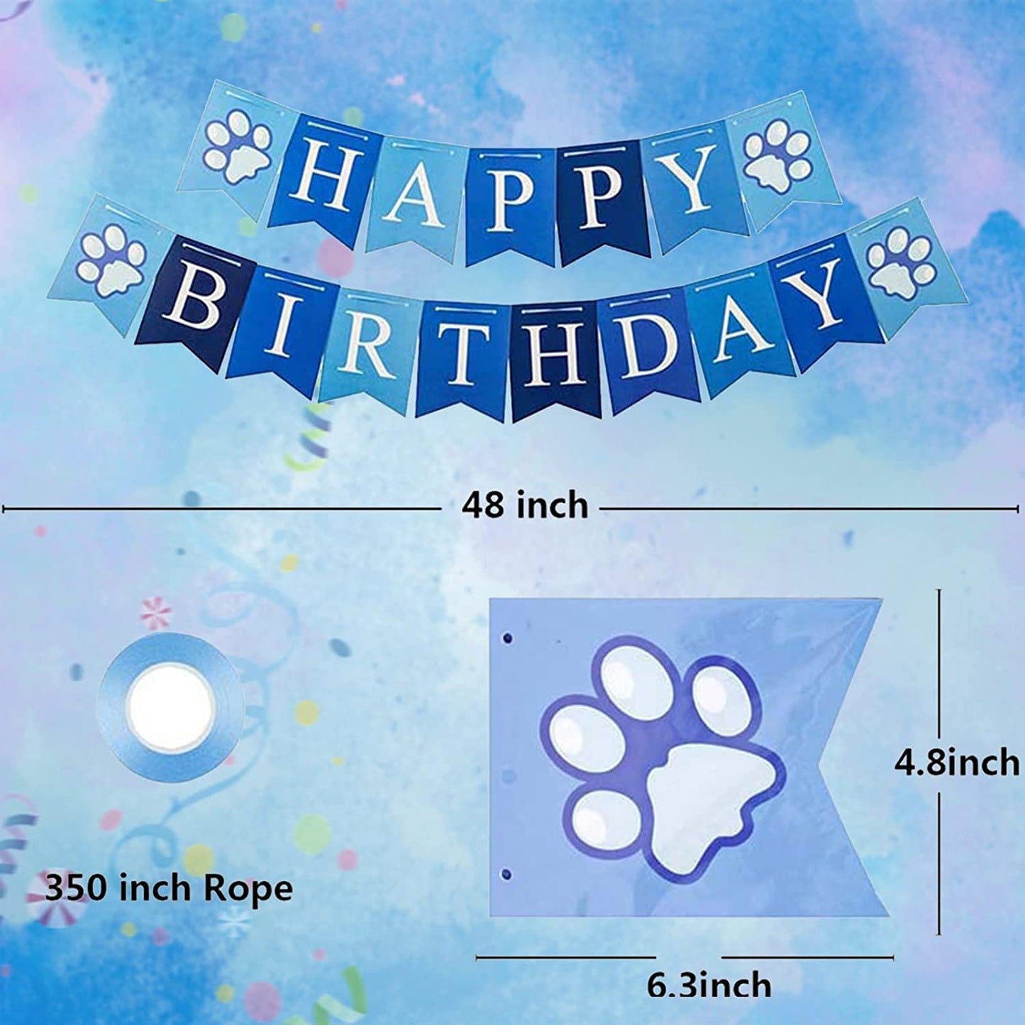 Dog Birthday Party Supplies, Dog Birthday Party Decoration Set, Dog Cute Hat Triangle Scarf Bow Dog Head Banner and Cute Balloon, Used for Dog Birthday Party Decoration (Blue)