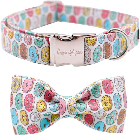 Unique Style Paws Dog Collar with Bow, Bowtie Dog Collar Adjustable Collars for Small Medium Large Dogs and Cats Animals & Pet Supplies > Pet Supplies > Dog Supplies > Dog Apparel Unique style paws Donuts X-Large (Pack of 1) 