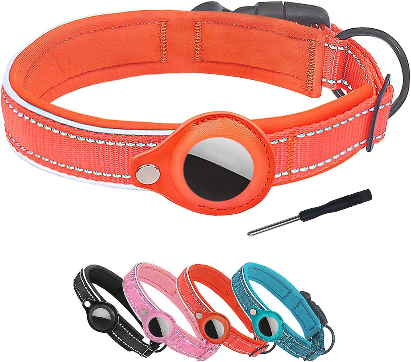 DERLOW Dog Collar with Airtag Case, Reflective Soft Neoprene Padded Breathable Nylon Pet Collar, Adjustable Airtag Dog Collar Holder for Small Medium Large Dogs, Pink M Electronics > GPS Accessories > GPS Cases DERLOW Orange Large:(17-20in) 