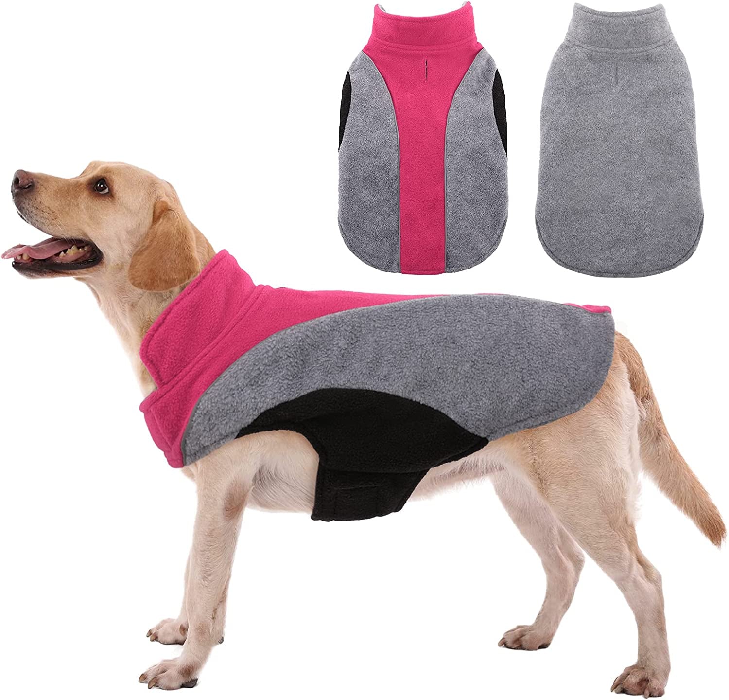 Kuoser Dog Fleece Vest, Reflective Dog Winter Coat Outdoor Jacket, Soft Reversible Cold Weather Dog Coat Warm Pet Apparel Puppy Clothes for Small Medium and Large Dogs Cats French Bulldog Labrador Animals & Pet Supplies > Pet Supplies > Dog Supplies > Dog Apparel Kuoser Rose Red 3XL 