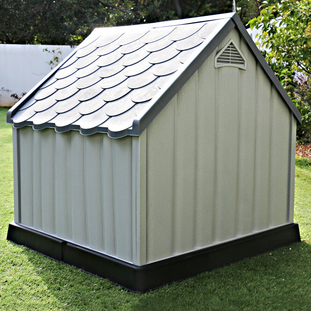 Gymax Plastic Dog House Medium-Sized Pet Puppy Shelter Waterproof Ventilate Grey Animals & Pet Supplies > Pet Supplies > Dog Supplies > Dog Houses Gymax   