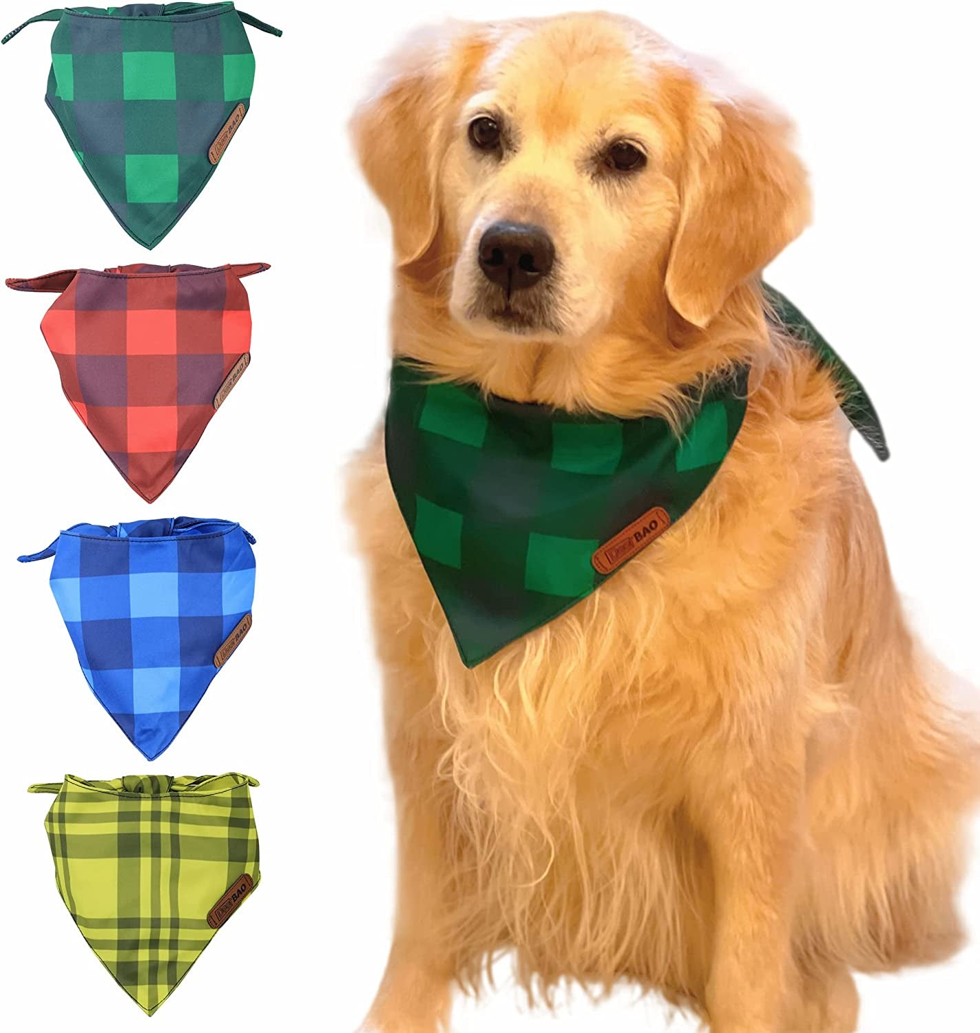 Deerbao Dog Bandanas 4Pack,Dog Scarf,Dog Bandanas Boygirl,Premium Durable Fabric,Adjustable Fit,Unique Shape,Suitable for All Kinds of Dogs,Provide Various Sizes (Large, Classic Plaid) Animals & Pet Supplies > Pet Supplies > Dog Supplies > Dog Apparel DeerBAO   