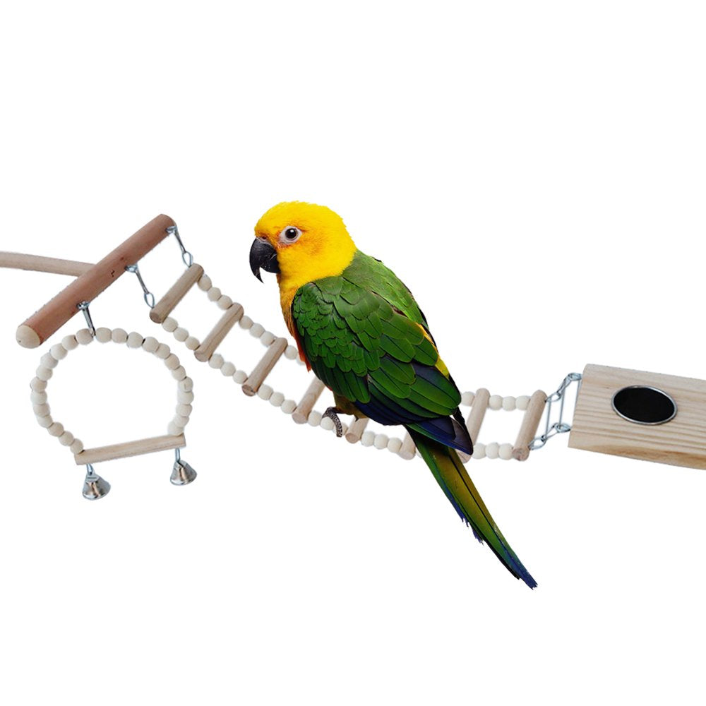 UDIYO 4Pcs Pet Bird Parrot Hamster Wood Bell Swing Perch Board Ladder Hanging Chew Toy Animals & Pet Supplies > Pet Supplies > Bird Supplies > Bird Ladders & Perches UDIYO   