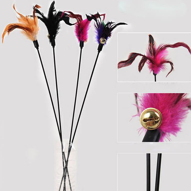 Ecosprial 4Pcs Cat Toys Artificial Feather Teaser Wand Toy with Bell Pet Funny Exerciser Interactive Play Feather Toys Animals & Pet Supplies > Pet Supplies > Cat Supplies > Cat Toys ECOSPRIAL   