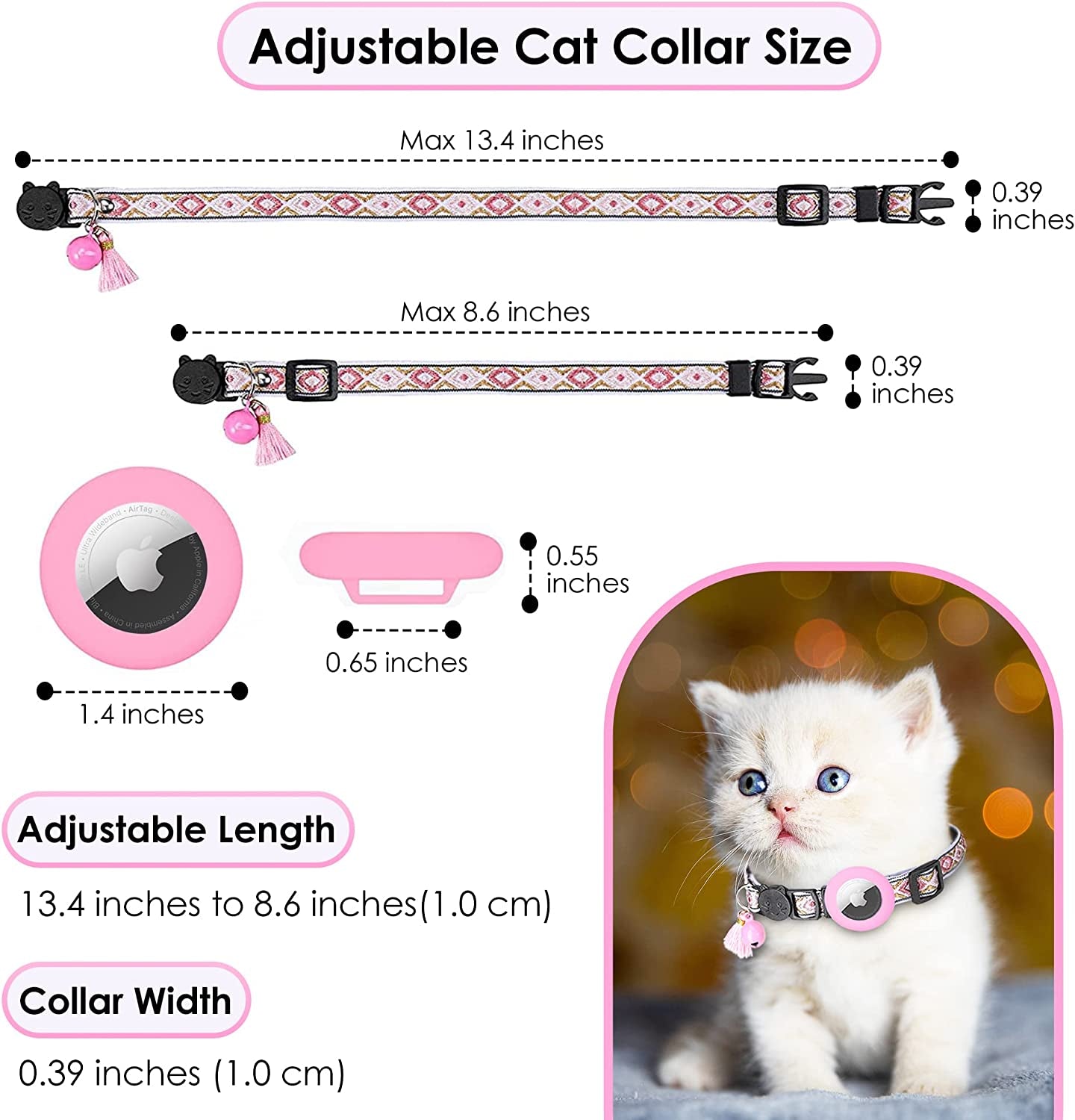 Tom & Spike- Airtag Cat Collar with Bell Adjustable Breakaway Kitten Collars:- Safety Buckle and Silicone Air Tag Holder Case Compatible with Apple Airtag Geometric Pattern Pet Collar Electronics > GPS Accessories > GPS Cases Generic   