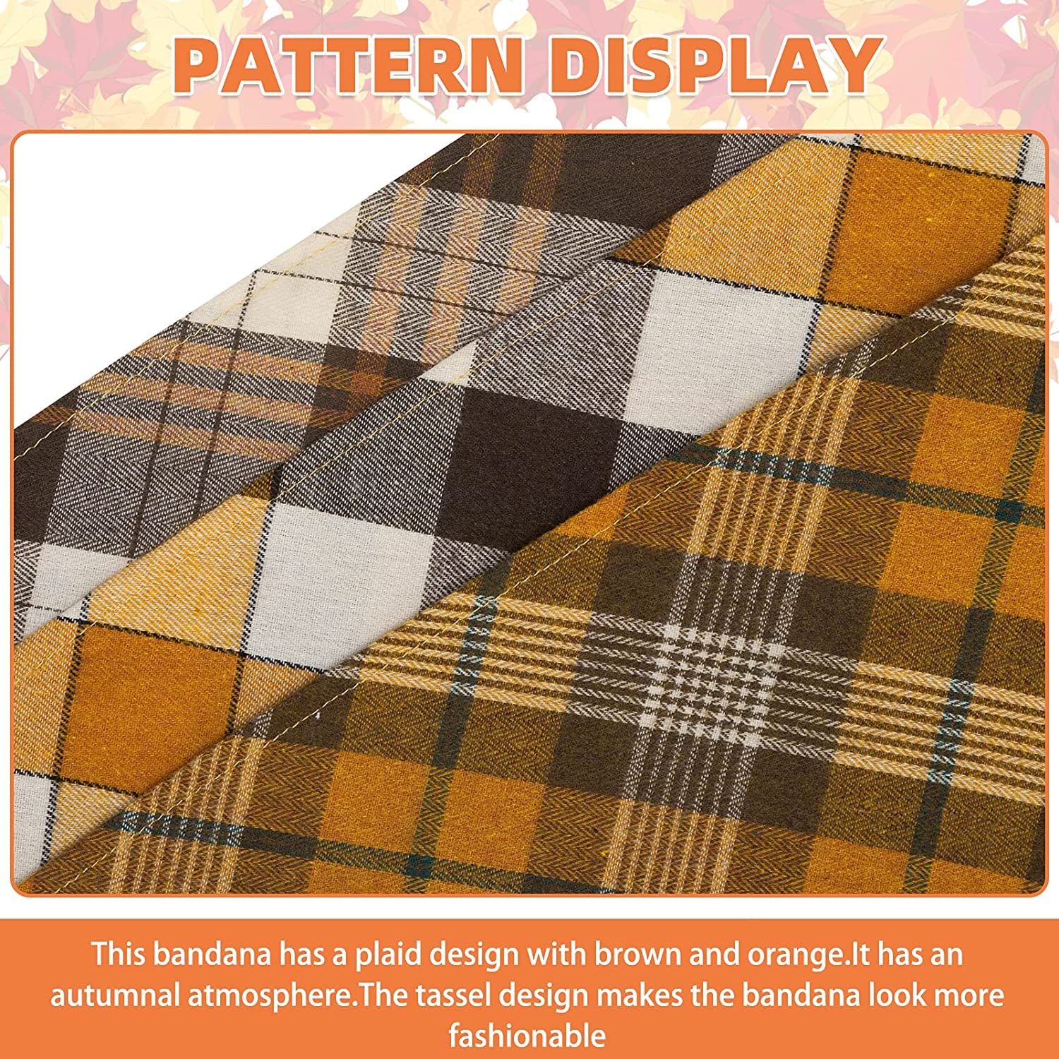 Fall Dog Bandana Plaid Bandana - Washable Replaceable Scarf Soft Pet Square Tassels Brown and Orange Autumn Triangle Bids Animals & Pet Supplies > Pet Supplies > Dog Supplies > Dog Apparel BIHE   