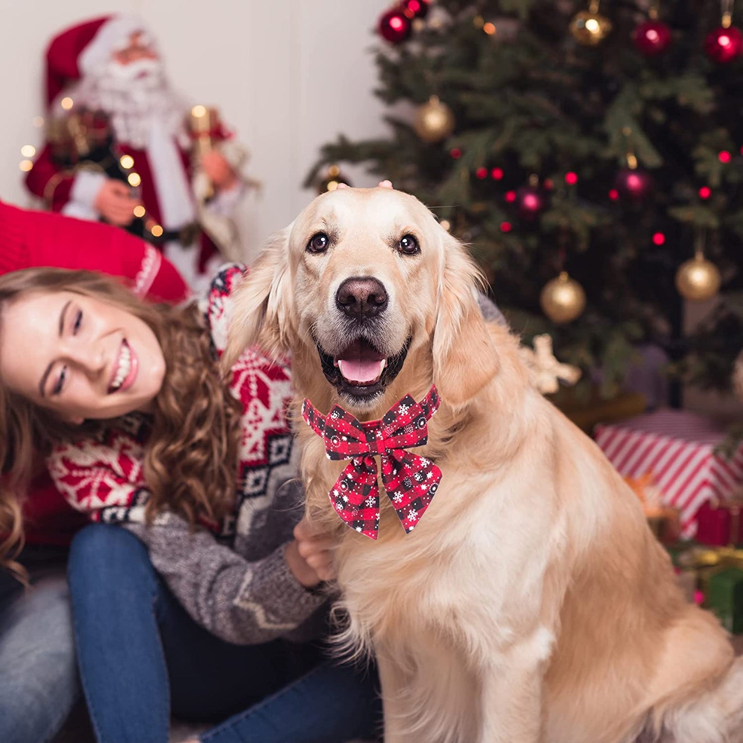 ADOGGYGO 2 Pack Christmas Dog Collar with Bow Tie, Classic Plaid Red Green Dog Collars with Removable Bowtie Christmas Collars for Small Medium Large Dogs Pets (Large) Animals & Pet Supplies > Pet Supplies > Dog Supplies > Dog Apparel ADOGGYGO   