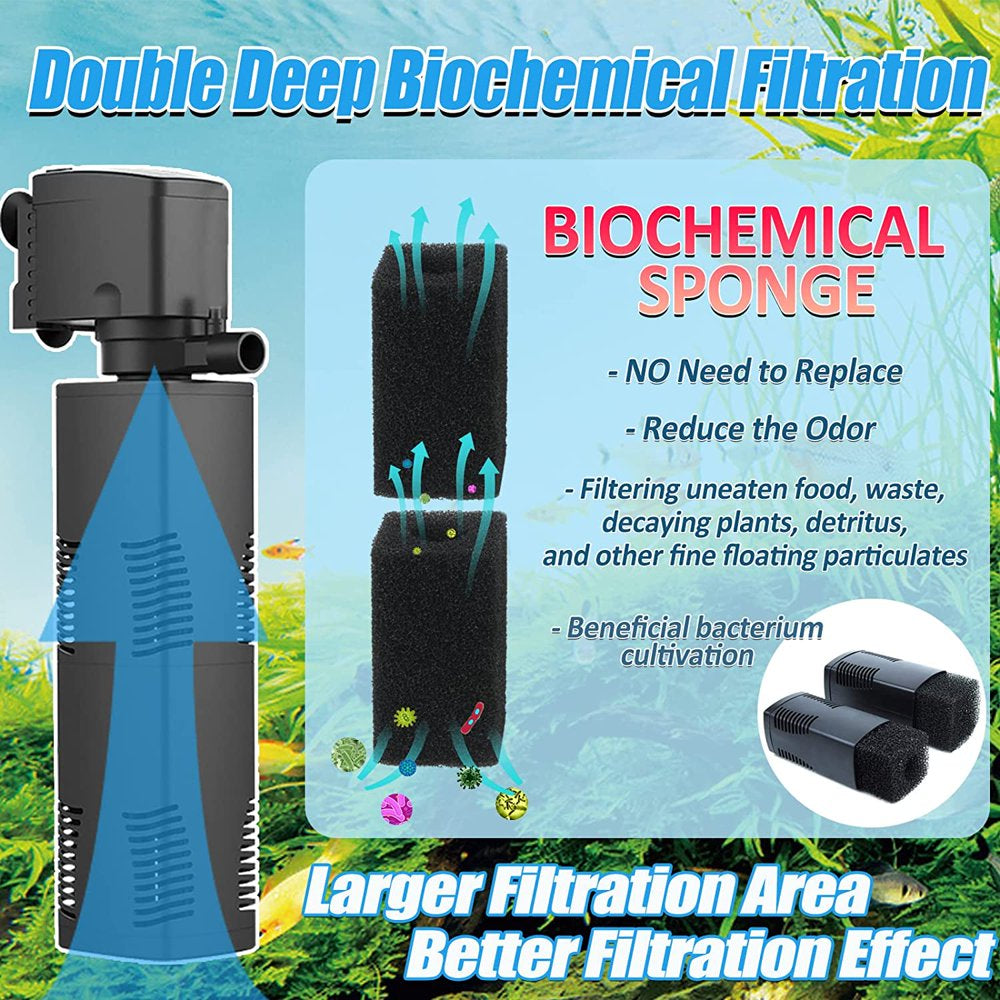 Aquarium Filter for 40-150 Gal. Tank Crystal 300GPH Biochemical Filtration Powerful Pump Submersible Internal Fish Tank Filters Large Tank Pond Clear Wavemaker Air Supply 4 in 1 Animals & Pet Supplies > Pet Supplies > Fish Supplies > Aquarium Filters Aopu   