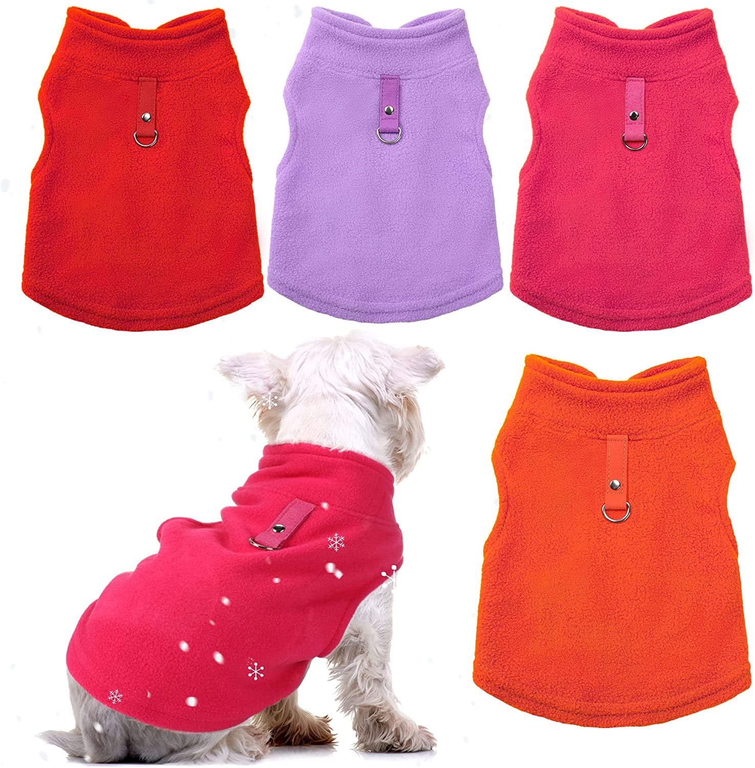 4 Pieces Fabric Dog Sweater with Leash Ring Winter Fleece Vest Dog Pullover Jacket Warm Pet Dog Clothes for Puppy Small Dogs Cat Chihuahua Boy (Red, Orange, Rose, Purple, Medium) Animals & Pet Supplies > Pet Supplies > Dog Supplies > Dog Apparel Weewooday Red, Orange, Rose, Purple X-Large 