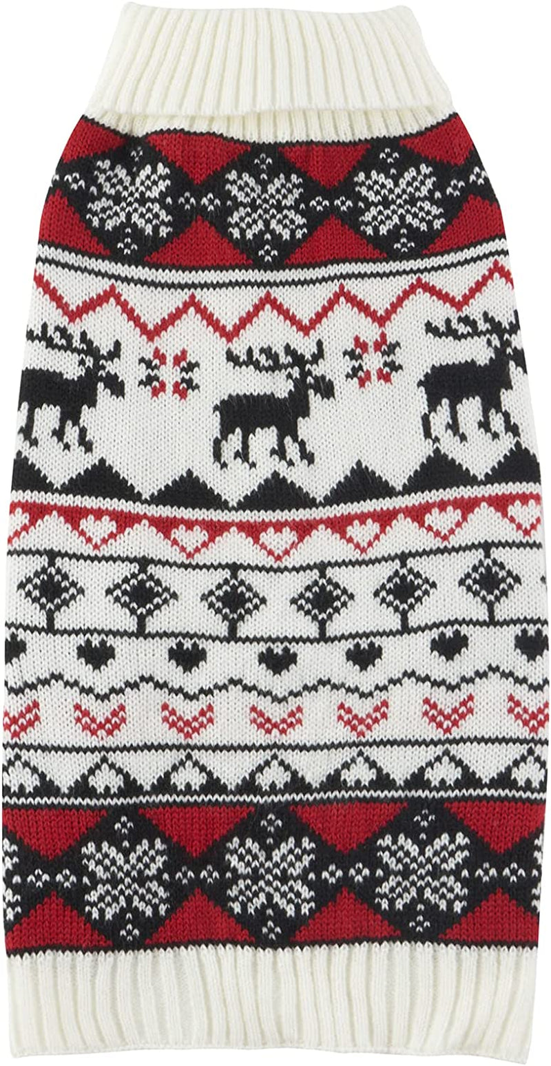 Ugly Vintage Knit Xmas Reindeer Holiday Festive Dog Sweater for Small Dogs, Small (S) Back Length 12" Animals & Pet Supplies > Pet Supplies > Dog Supplies > Dog Apparel Lanyar Red Snowflake Reindeer X-Small (Pack of 1) 