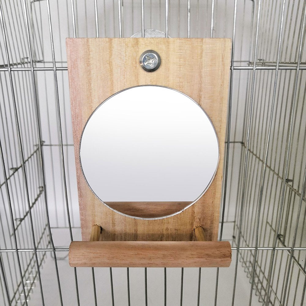 AOOOWER Bird Mirror with Perch Hanging Wood Stand Toy Parrot Birdcage Stands for African Greys Budgies Cockatiels Lovebirds Animals & Pet Supplies > Pet Supplies > Bird Supplies > Bird Cages & Stands AOOOWER   