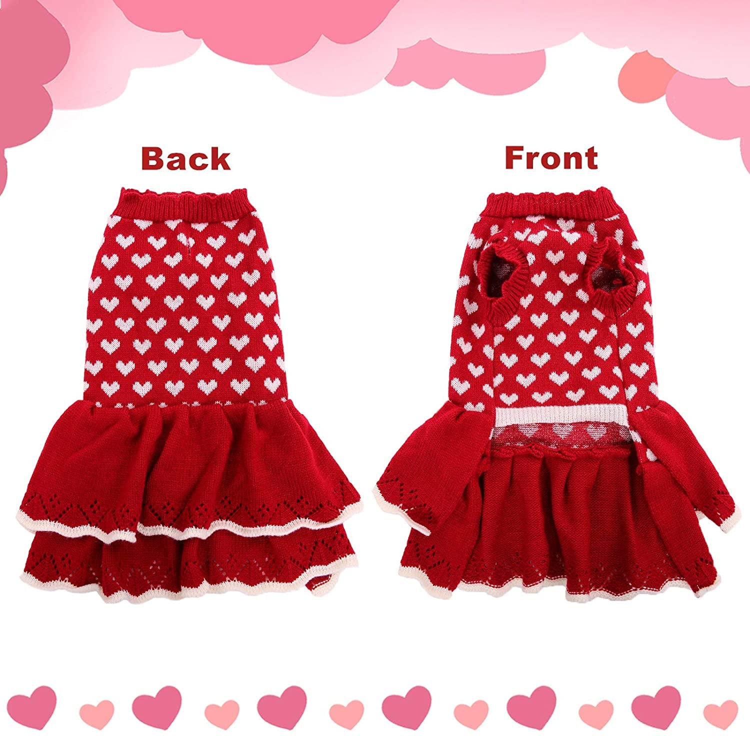 ROZKITCH Dog Sweater Dress Turtleneck Vest for Female Girls, Winter Warm Dog Pullover Knitwear Pet Sweater, Red Dog Princess Knitwear Sweater Dress Clothes for Fall Winter Christmas Holiday with Bow Animals & Pet Supplies > Pet Supplies > Dog Supplies > Dog Apparel ROZKITCH   