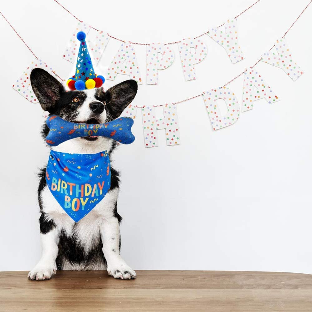 IDOLPET Dog Birthday Boy Bandana Hat Toy Set Pet Happy Birthday Party Supplies Triangle Bibs with Cute Bone Dog Birthday Scarf Accessories and Decoration for Doggy Large Dog – Blue… Animals & Pet Supplies > Pet Supplies > Dog Supplies > Dog Apparel COSBODA   