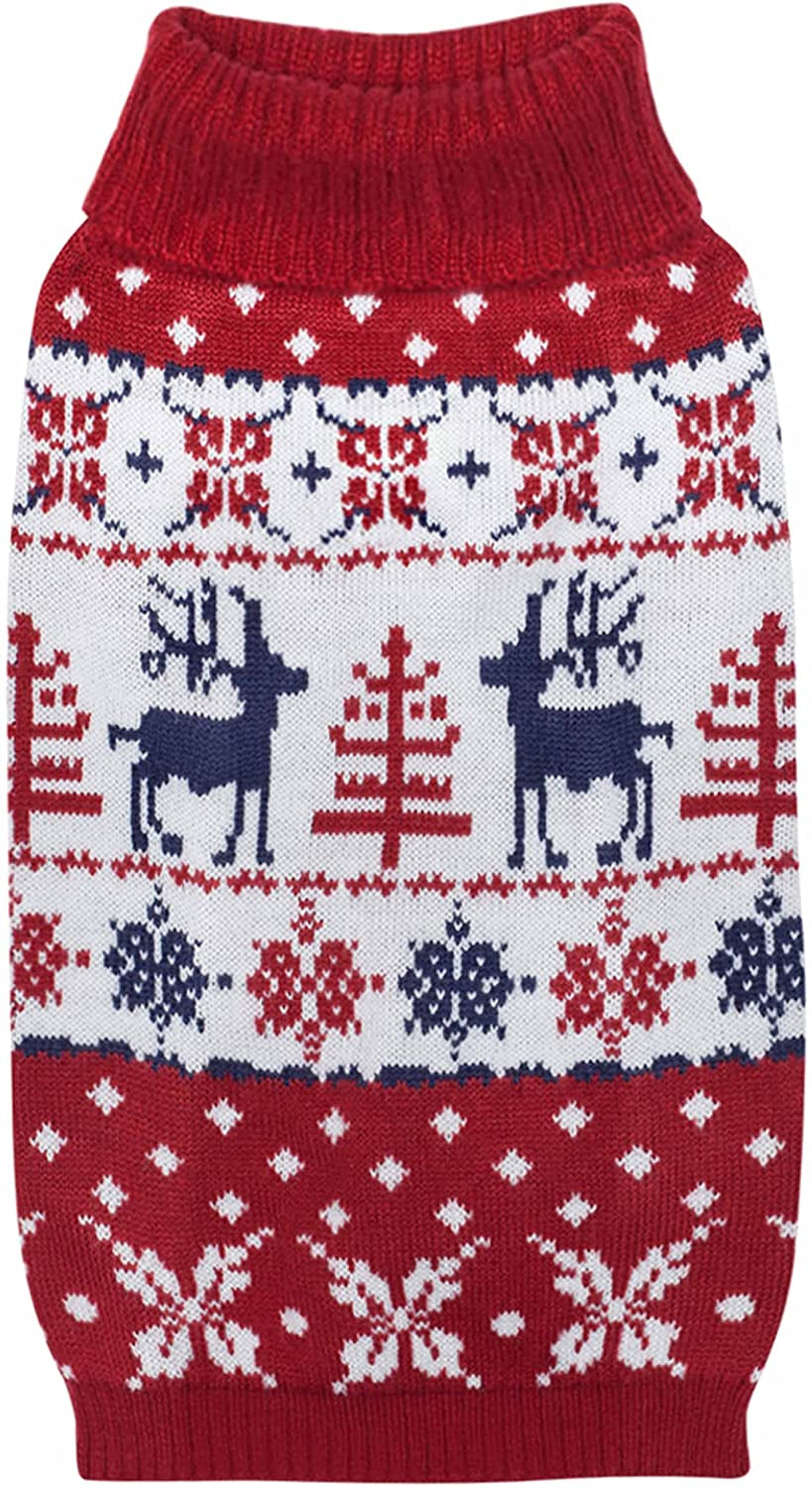 Blueberry Pet Ugly Christmas Reindeer Dog Sweater Turtleneck Holiday Family Matching Clothes for Dog, Tango Red & Navy Blue, Back Length 12", Warm Winter Outfit for Small Dogs Animals & Pet Supplies > Pet Supplies > Dog Supplies > Dog Apparel Blueberry Pet B Design: Dog - Tango Red 8 inch (Pack of 1) 