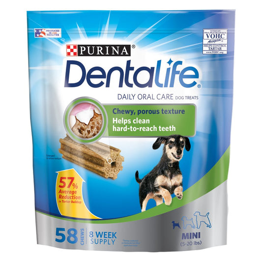 Purina Dentalife Toy Breed Dog Dental Chews, Daily Mini, 58 Ct. Pouch