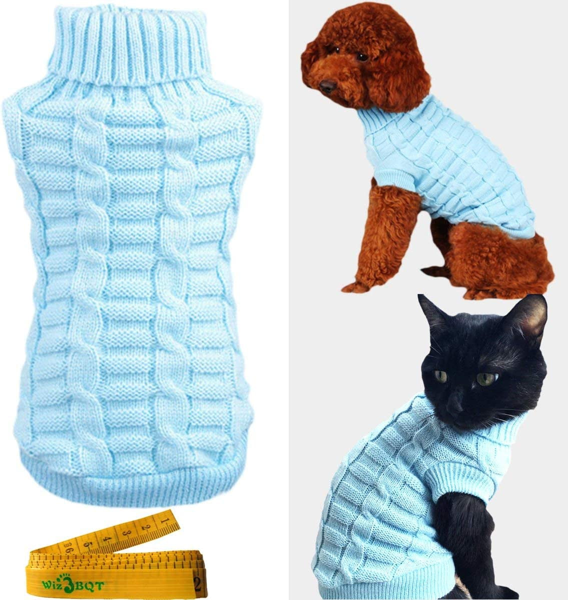 Knitted Braid Plait Turtleneck Sweater Knitwear Outwear for Dogs & Cats (Pink, L) Animals & Pet Supplies > Pet Supplies > Dog Supplies > Dog Apparel Wiz BBQT Light Blue XS 