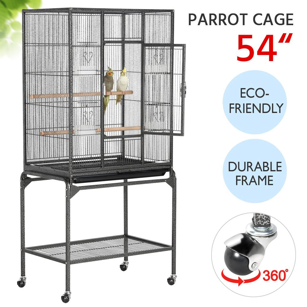 Smilemart 54" Metal Rolling Bird Cage with Detachable Stand, Palmer Green Animals & Pet Supplies > Pet Supplies > Bird Supplies > Bird Cages & Stands SmileMart Black  